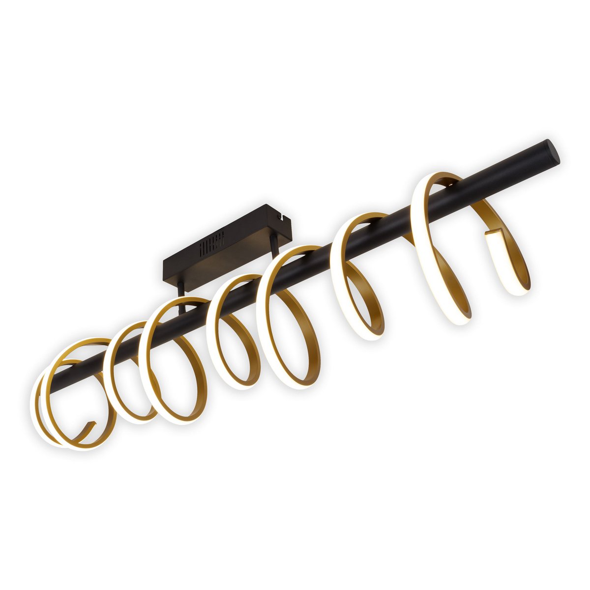 LED -plafondlicht "Belleza", moderne metalen plafondlamp en plastic in zwart, goud en wit, met stevig gebouwd -in LED's, 100 cm lang. De ideale verlichting voor woonkamer, eetkamer of kantoor.