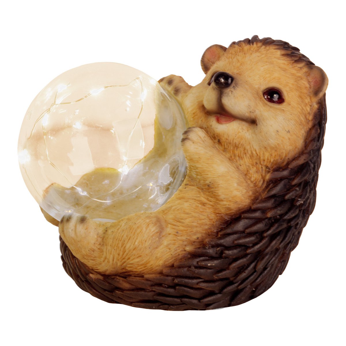 LED Solar Lamp "Hedgehog" voor terras en tuin, gemaakt van bruin plastic, met stevig ingebouwde LED's, decoratielamp voor buiten 17 x 14.