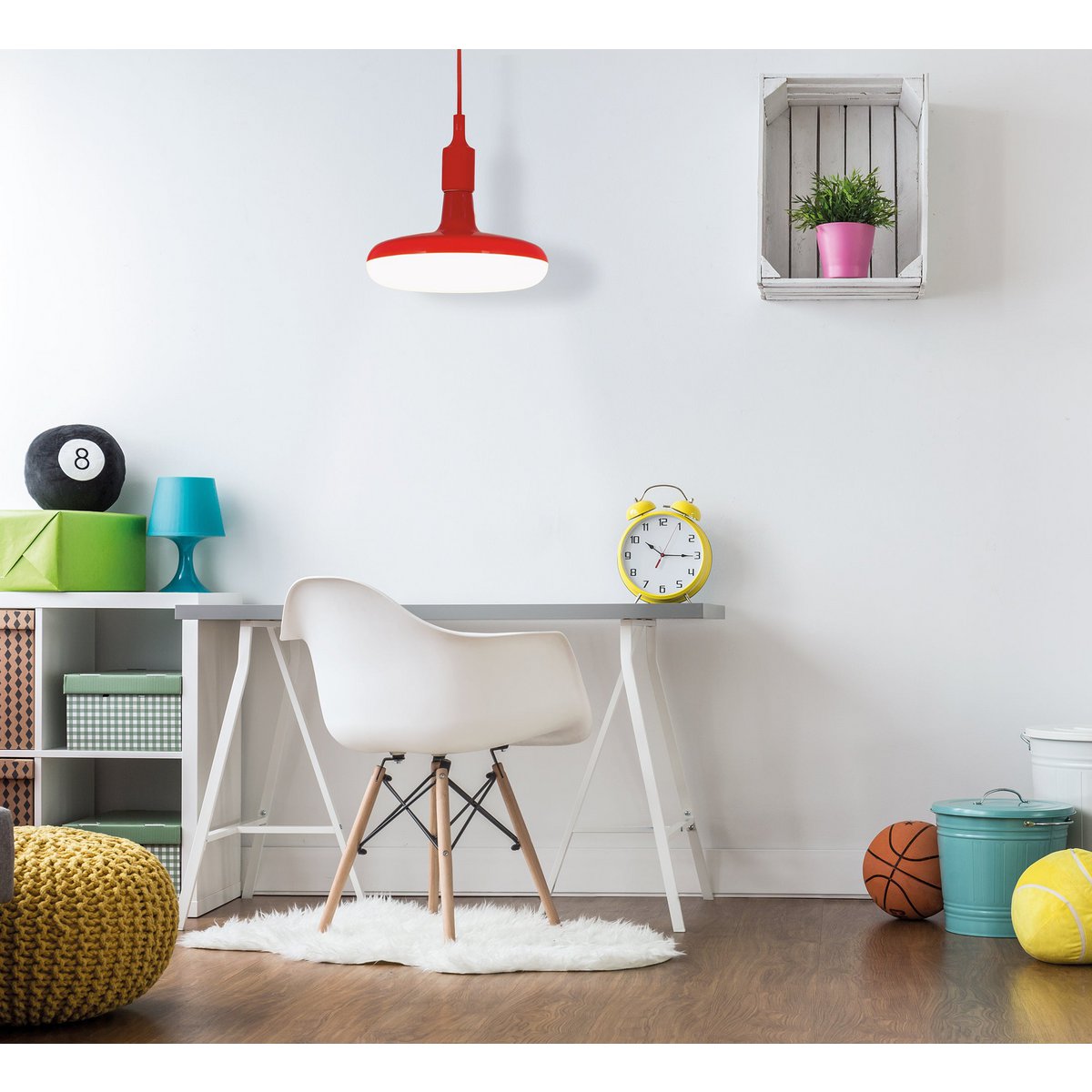 Hanglamp "UFO" LED -rood, hangende lamp gemaakt van plastic met E27 -aansluiting inclusief lamp
