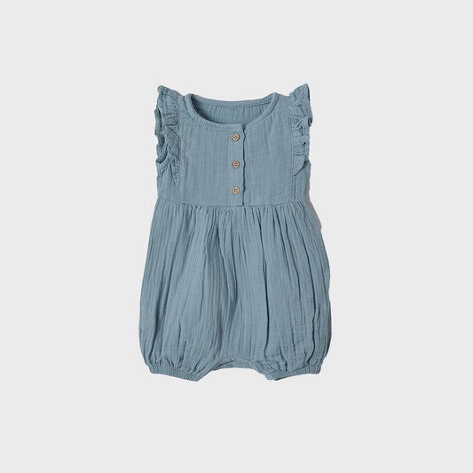 OrganicEra biologische mousseline romper met ruches, aqua