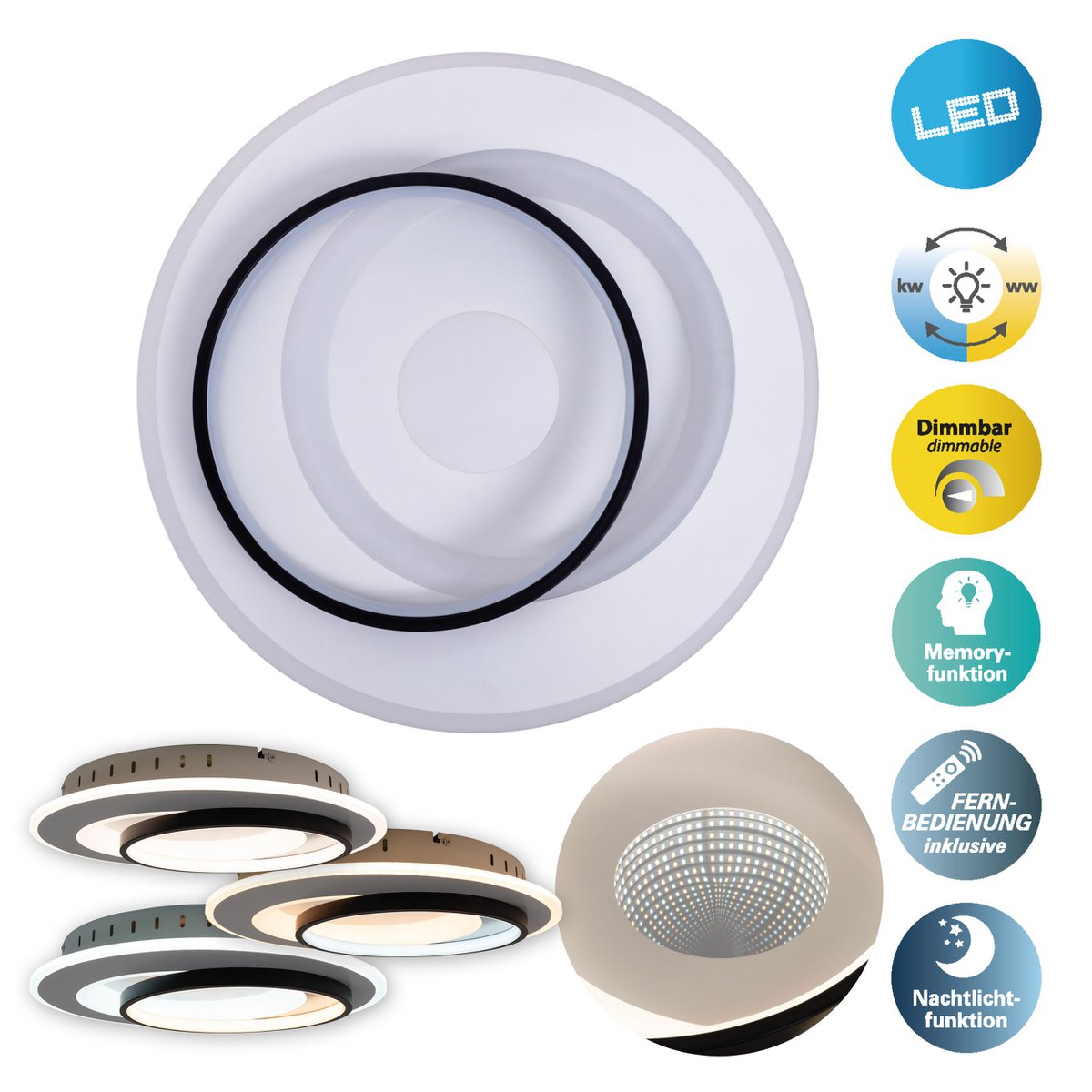 LED -plafondlicht 3D -effect "malea" Ø 49 cm, met veel functies, waaronder afstandsbediening