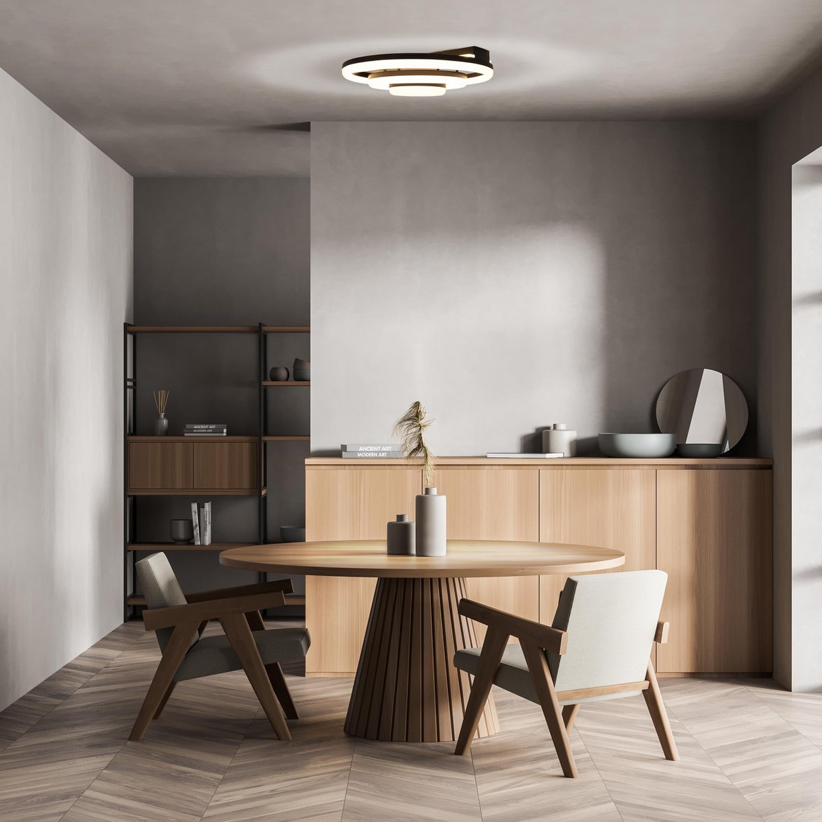 LED CCT-plafondlicht "Circulo" gemaakt van zwart metaal en zandkleurig plastic Ø 60 cm