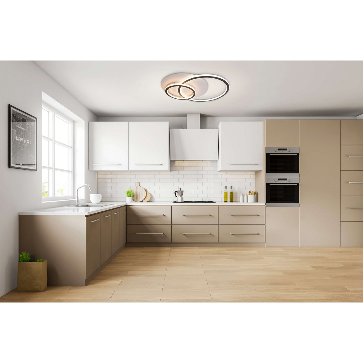 LED -plafondlamp "Kirk", gemaakt van metaal in zwart, geïntegreerde LED's, verlichting voor woonkamer, kantoor of toegangsruimte