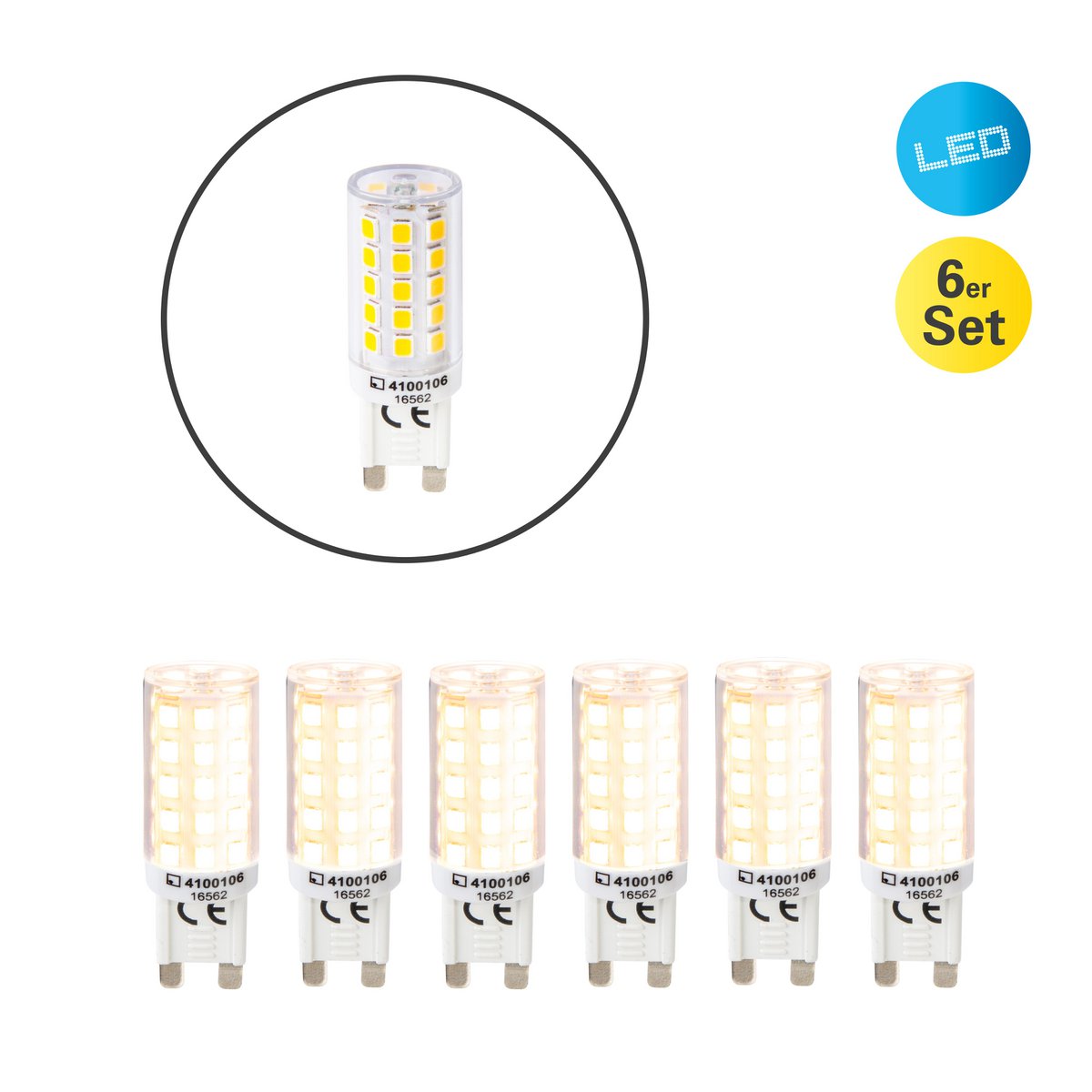 6-set LED-lamp G9, 3,5 watt, gemaakt van plastic, warm wit