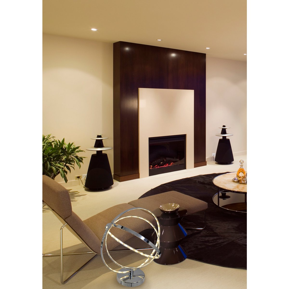 LED -tafellamp 39 cm, chroom -gekleurd metaal, geïntegreerde LED's.