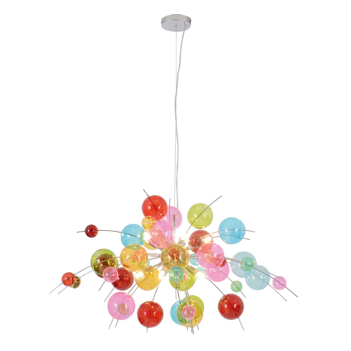 Hanger lamp "explosie" gekleurd gemaakt van metaal en glas, G9 -versies, hangende lamp voor eetkamer, woonkamer, hal of kantoor, Øca. 98 cm