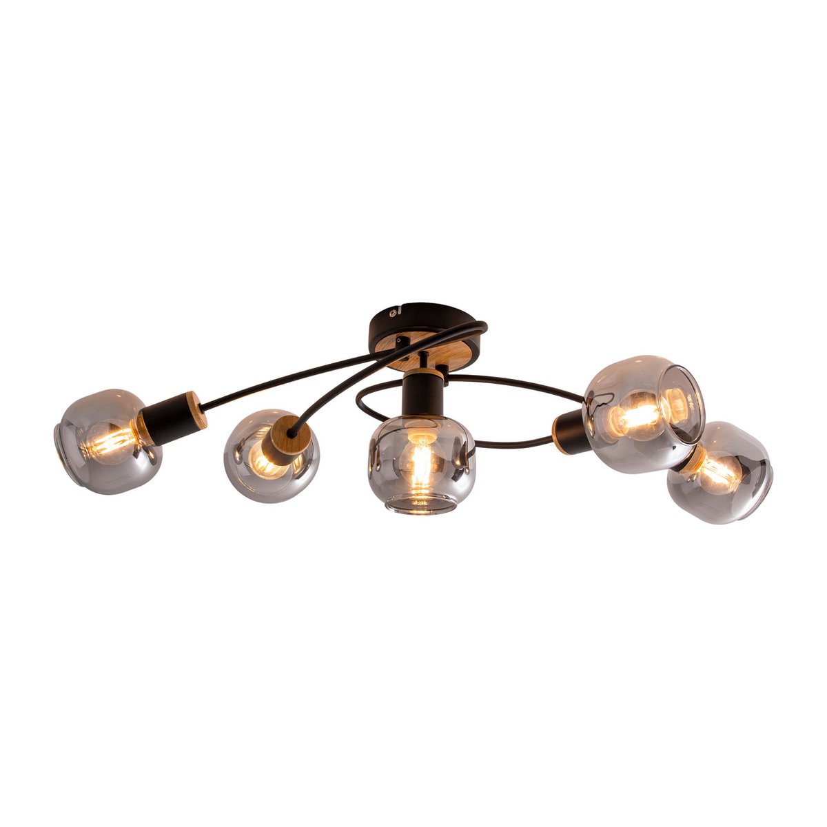 5 plafondlamp "fumoso", metalen plafondlamp en glas in zwart, met E14 -aansluiting, voor eetkamer, woonkamer, hal of kantoor, plafondlamp 65,6 x 25,5 cm