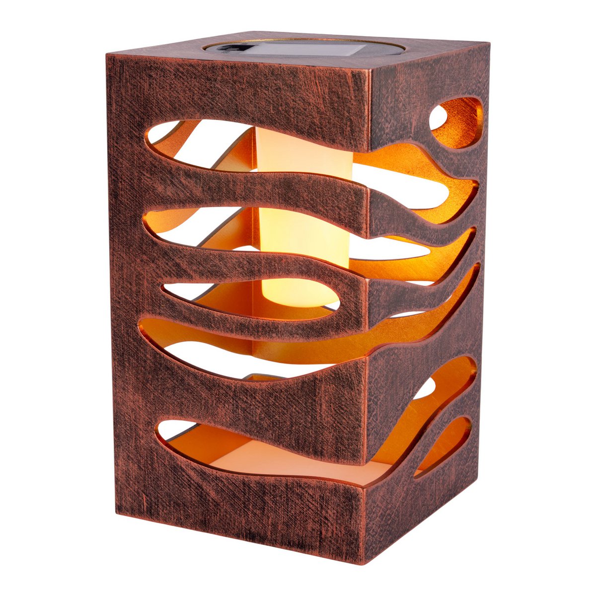 LED Decoratie Solar Light "Hilda", 12,3 x 12,3 cm, 20 cm hoog, gemaakt van hoogwaardige plastic, binnen goud, goudbruine metalen afwerking, geïntegreerde LED, warm wit