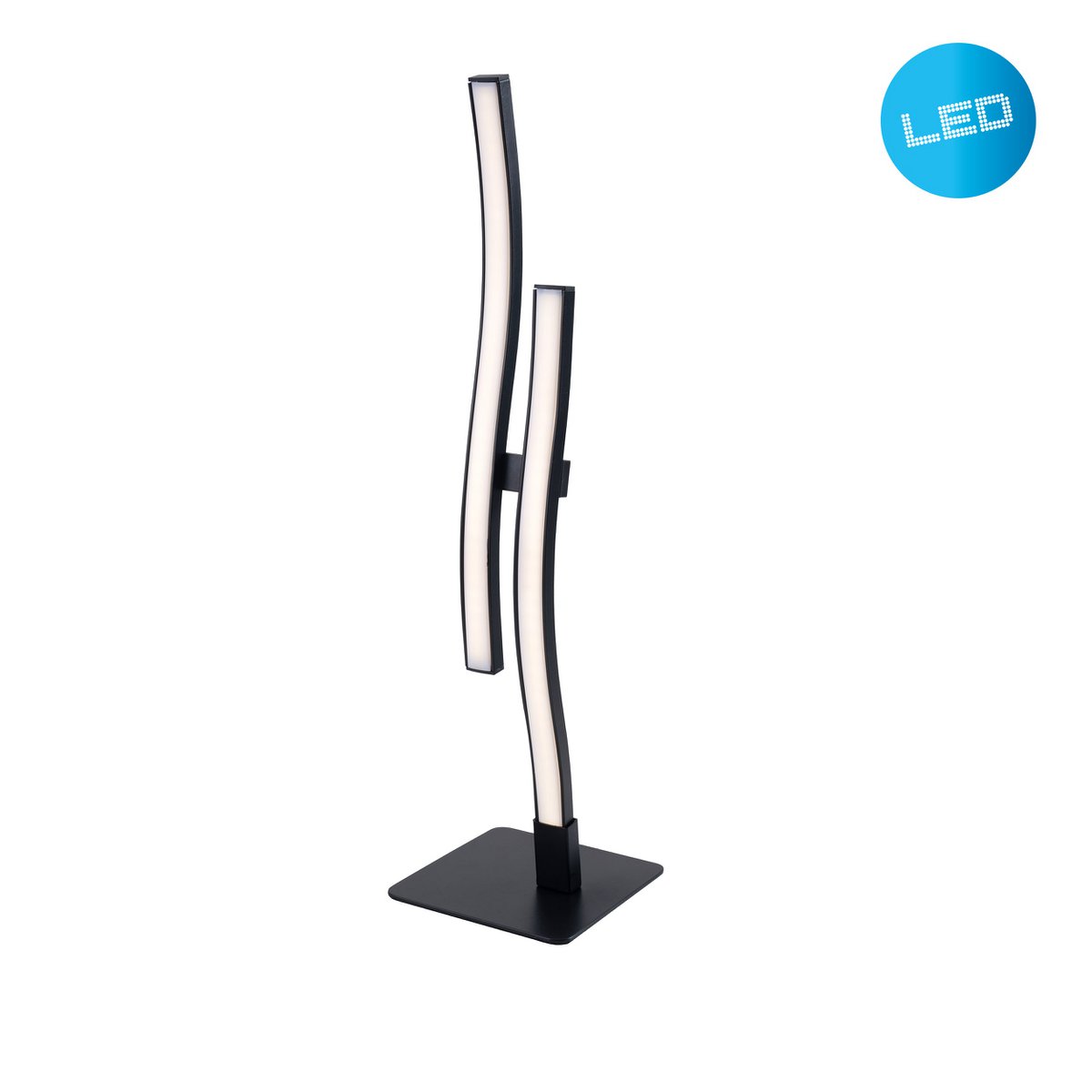 LED -tafellamp "Onda", tafellamp gemaakt van metaal en plastic in het zwart, met stevig ingebouwde LED's, verlichting voor woonkamer, kantoor of nachtkastje 44 cm hoog