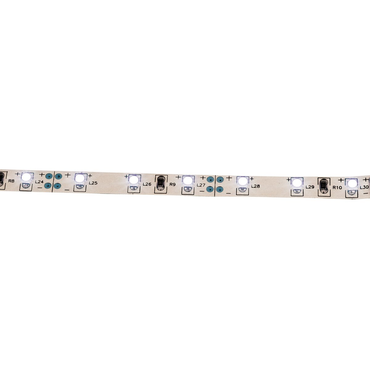 Led "streep" ongeveer 5 m lang, met 2 x 10 cm hoekconnectoren en plug -in voeding; 300 LED's, koud wit.