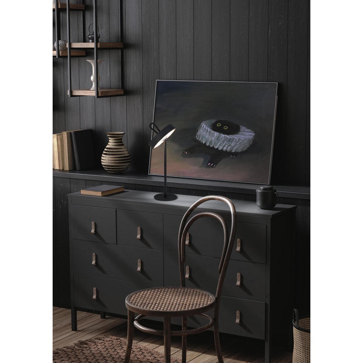 LED -batterijlamp magnetisch "Ella" voor buiten en binnen, gemaakt van metaal en plastic in zwart, 35 cm hoog