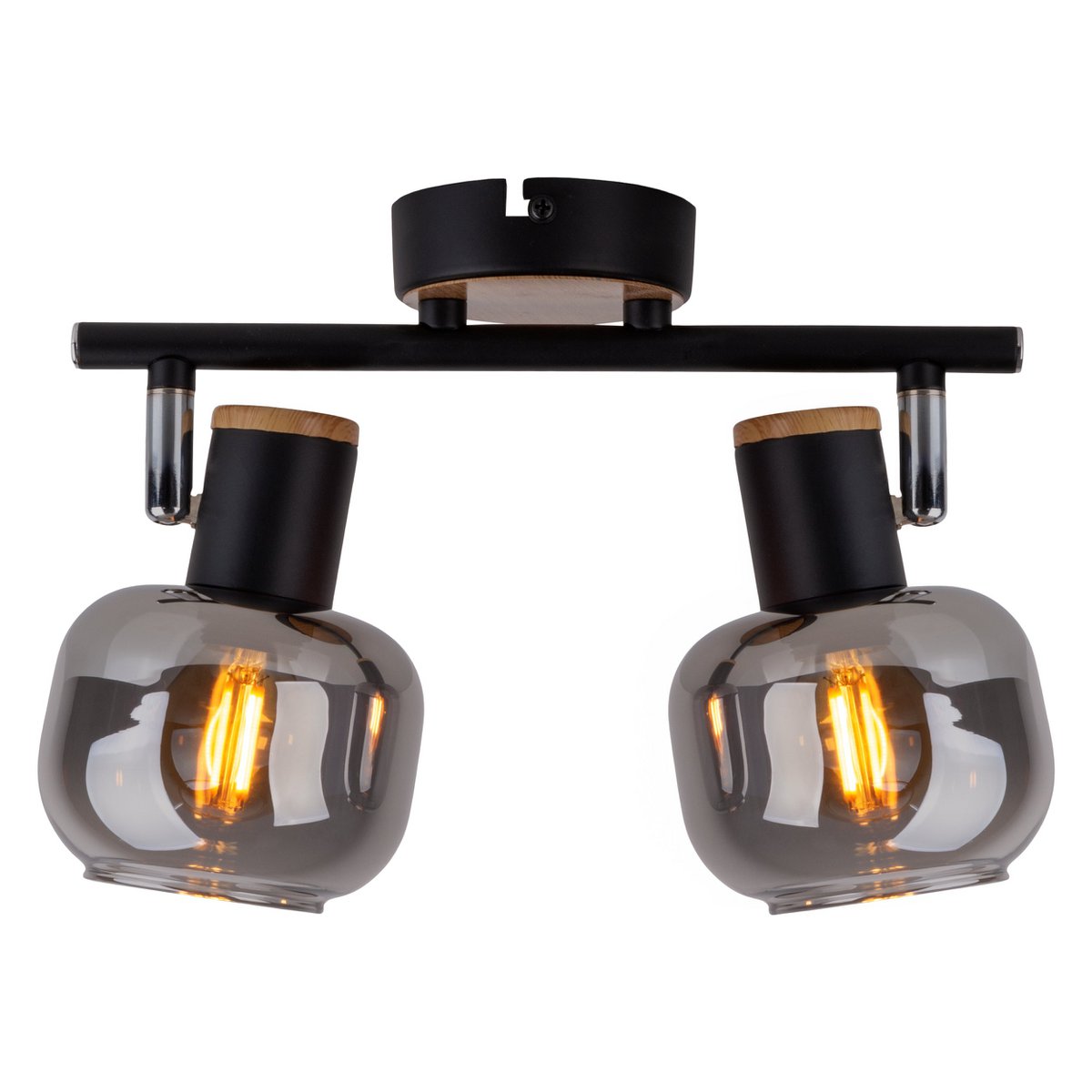 2 Spot plafondlamp "fumoso", metalen plafondlamp en rookglas in zwart en natuur, met E14 -aansluiting, voor eetkamer, woonkamer, gang of kantoor, 40 x 20 cm