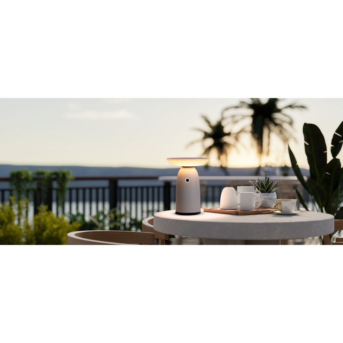 LED Solar Lamp "ADA" Wit voor de externe LED -tafellamp gemaakt van metaal en plastic, met stevig geïnstalleerde LED's, zonnelamp 22,5 x 16 cm