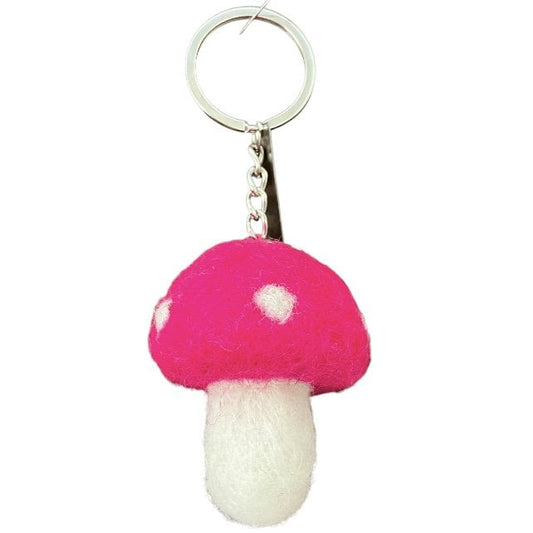 Luna -Leena Keychain Mushroom - Bag Charm - Fuchsia - Wool Filt - Handmade in Nepal