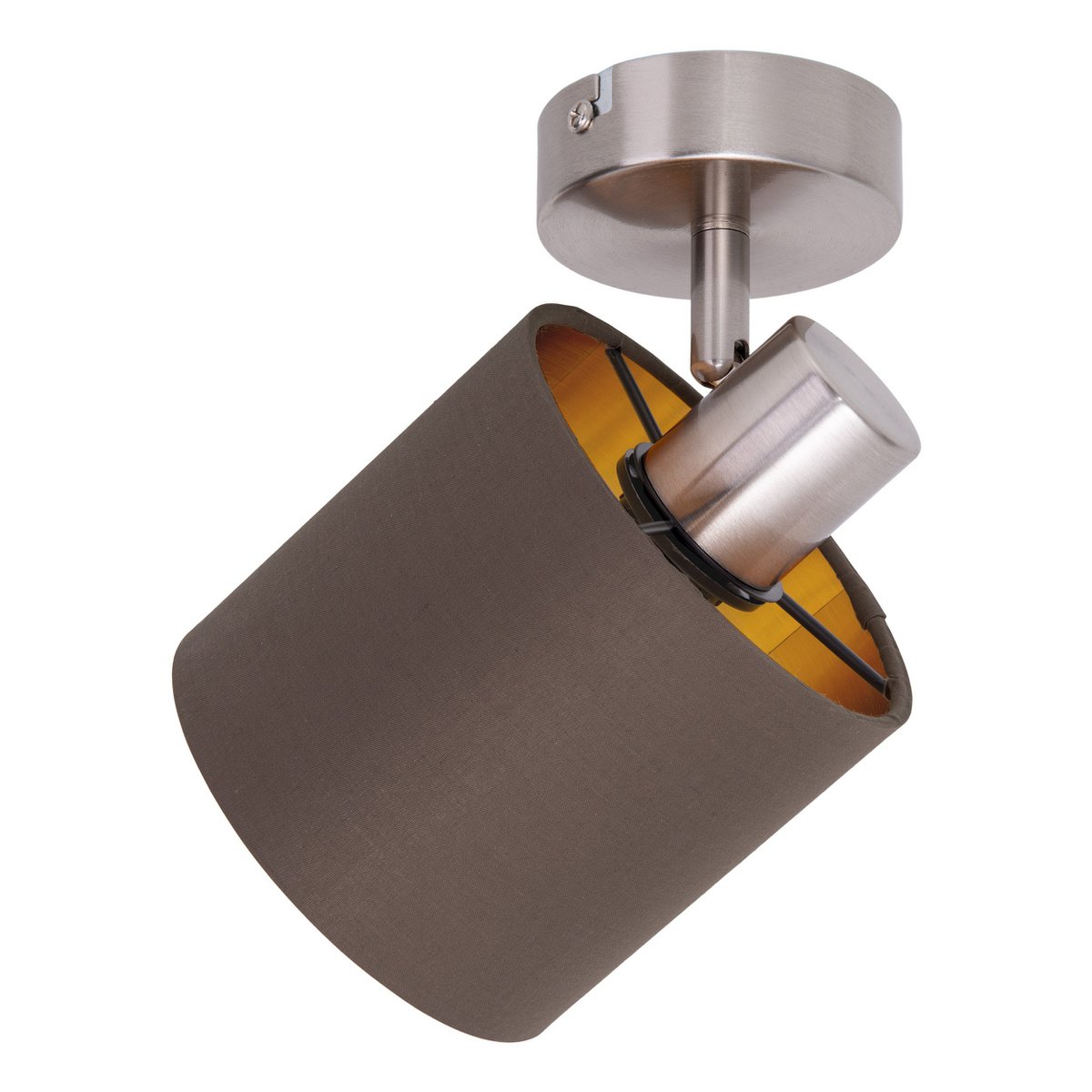 1er muur- en plafondvlek "Maron" gemaakt van metalen satin-mat met stof paraplu in bruin, met E14-aansluiting, lamp voor woonkamer, eetkamer, gang en kantoor, ongeveer. 17 x 12 cm