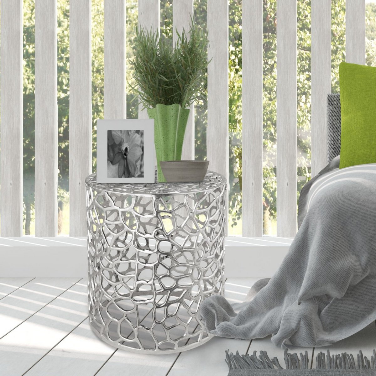 Zij met metalen decoratieve tafel Ø 40 x 46 cm ronde agadir zilver of goud aluminium koraalontwerp