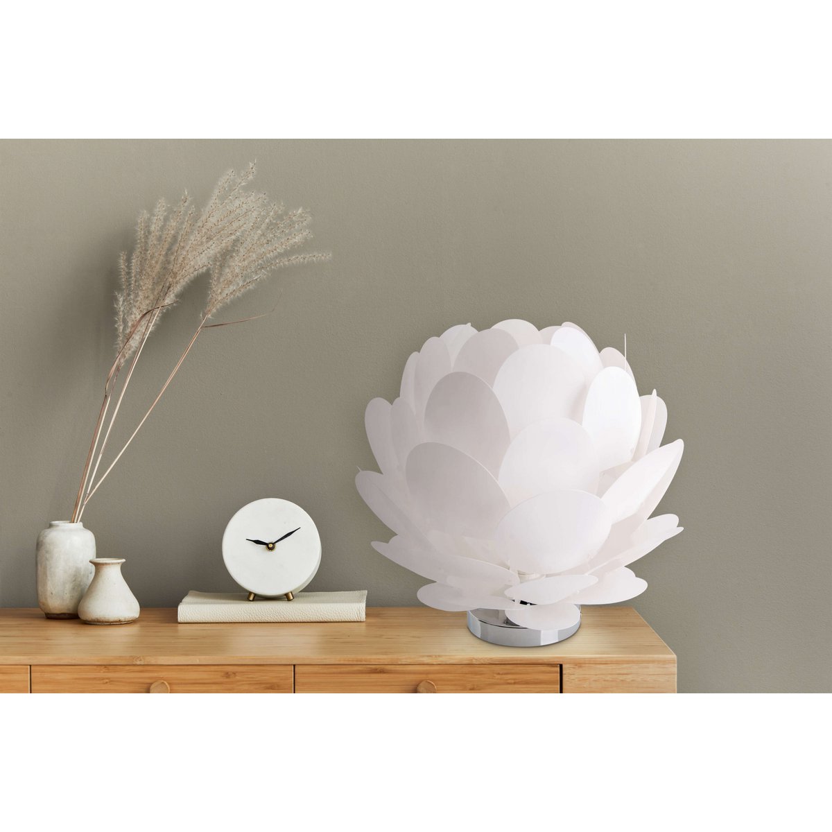 Tafellamp "fora" gemaakt van metaal en wit plastic, E27 -aansluiting, verlichting voor woonkamer, eetkamer en nachtkastje, Ø41 cm