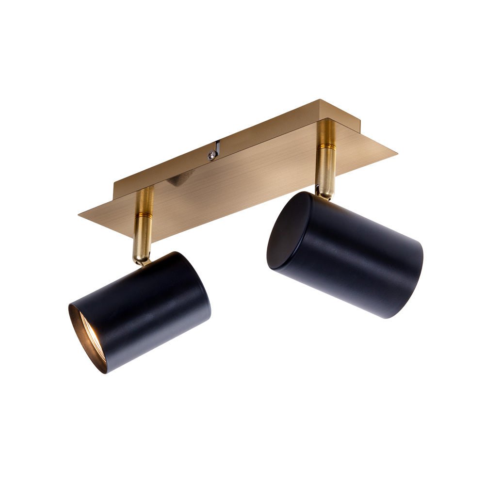 Muur- en plafondlamp met 2 zitplaatsen "Frida" in metalen zwart / goud, plafond schijnwerpers, GU10, plafondlamp voor eetkamer, woonkamer, gang of kantoor, 24 cm lang