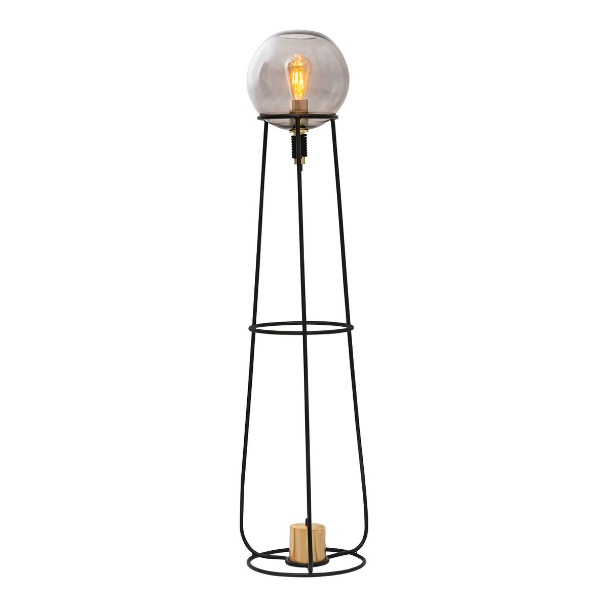 Stapellamp "stelo", moderne vloerlamp gemaakt van zwart metaal en rookglas, E27 -aansluiting, 128,5 cm hoog, voor eetkamer, woonkamer, gang of kantoor,