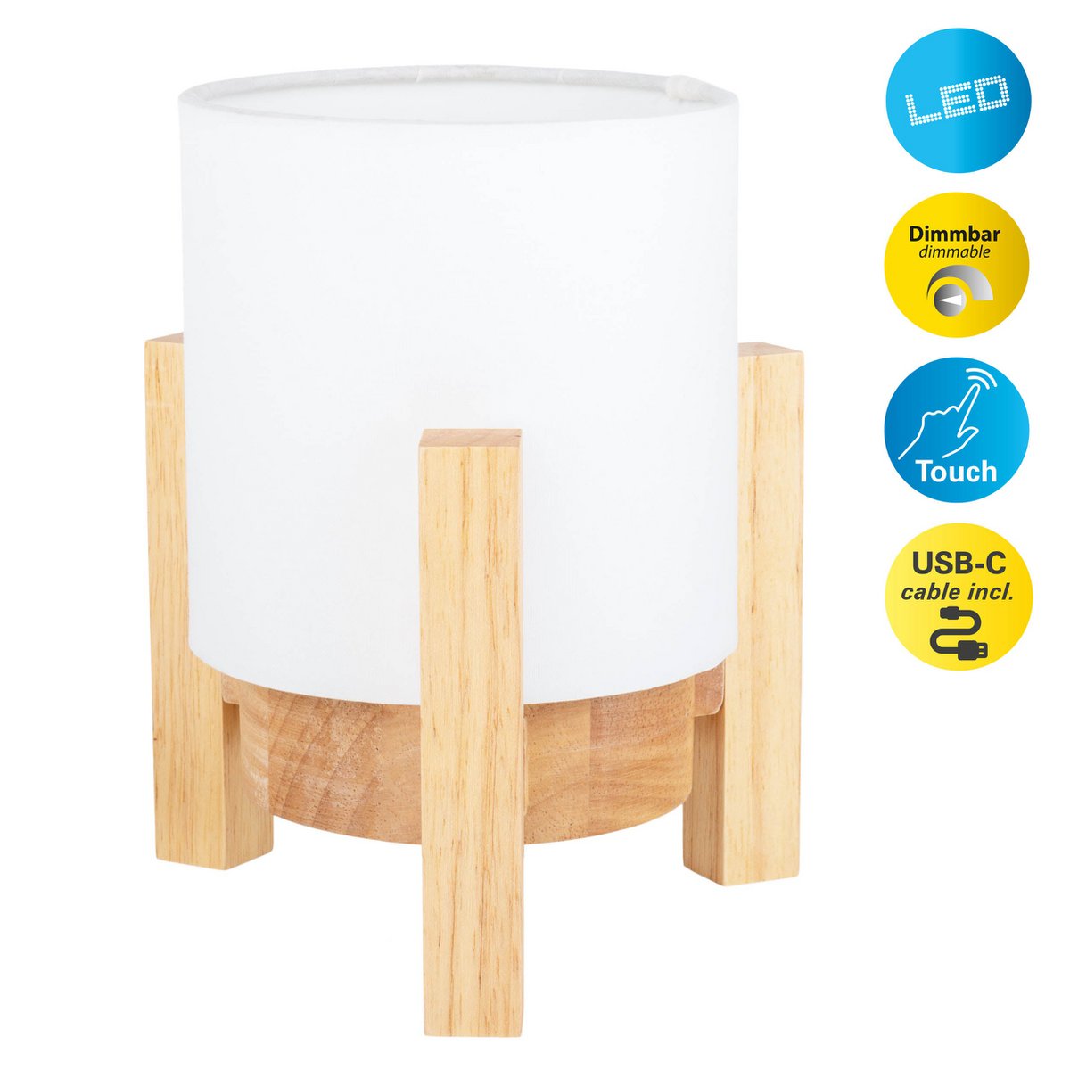 Ackitical Lamp "Madita" 19 cm hoog, in wit/natuur, met geïntegreerde LED, dimbaar met aanraaksensor