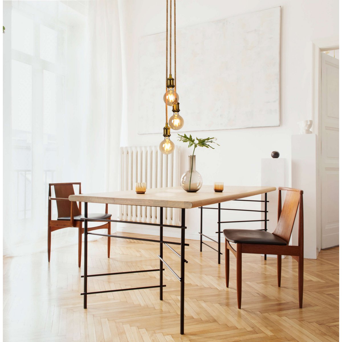 3 Metal Baldachin "Ontario" decoratieve hanglamp gemaakt van metaal in alt-messing en jute, E27-versies, verlichting voor woonkamers of kantoor.