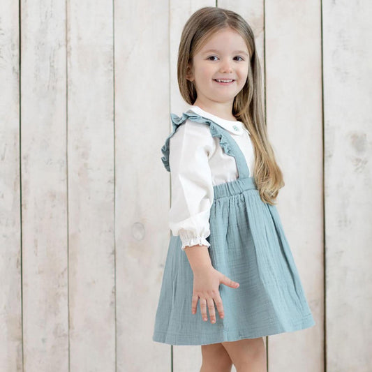 Organicera biologische mousseline babyjurk met franjes, aqua