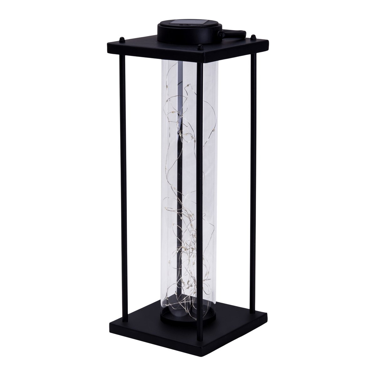 LED ZONNELIJKE LICHT "Fairylight" voor terras en balkon, gemaakt van zwarte metaal en glas, stevig gebouwd -in LED's, decoratielamp voor buiten 51,5 cm hoog