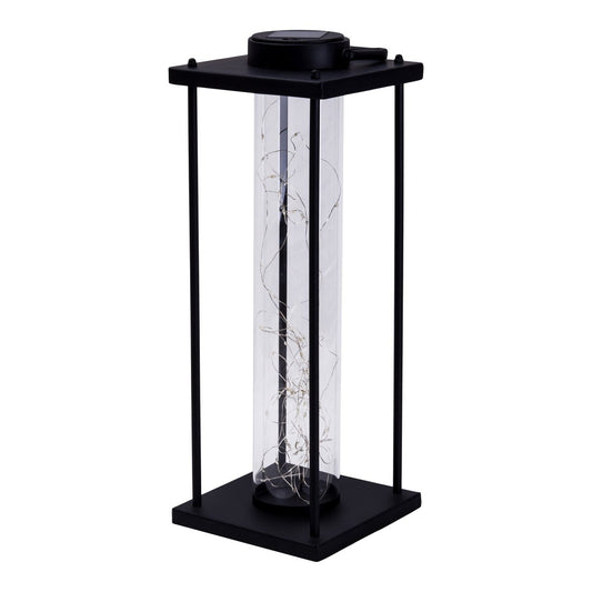 LED ZONNELIJKE LICHT "Fairylight" voor terras en balkon, gemaakt van zwarte metaal en glas, stevig gebouwd -in LED's, decoratielamp voor buiten 51,5 cm hoog
