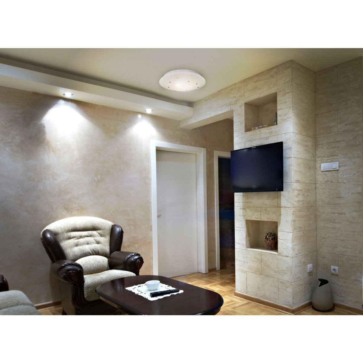 LED -plafondlamp Lissabon met kristaleffect, plafondlamp, metaal en plastic, wit, geïntegreerde LED, verlichting voor woonkamer, kantoor of gang