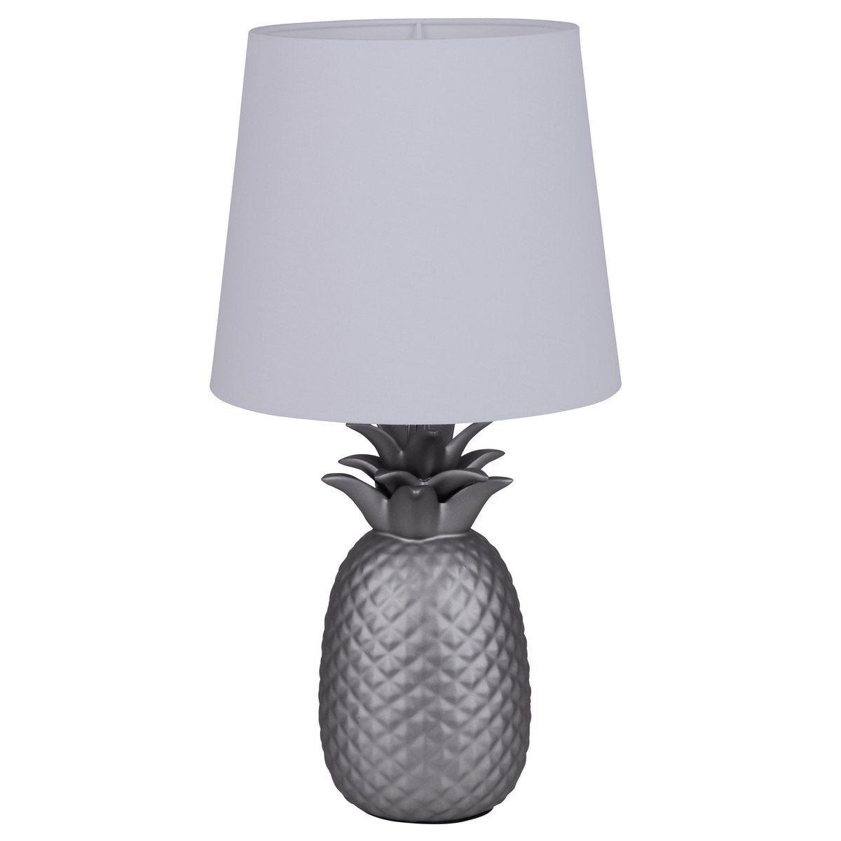Keramisch tafellicht "ananas", keramische tafellamp met zilverkleurig glazuur en wit stofscherm, met E14-aansluiting, voor eetkamer, woonkamer, gang of kantoor, taflamp 45 cm hoog