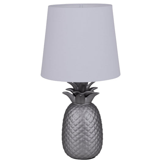 Keramisch tafellicht "ananas", keramische tafellamp met zilverkleurig glazuur en wit stofscherm, met E14-aansluiting, voor eetkamer, woonkamer, gang of kantoor, taflamp 45 cm hoog