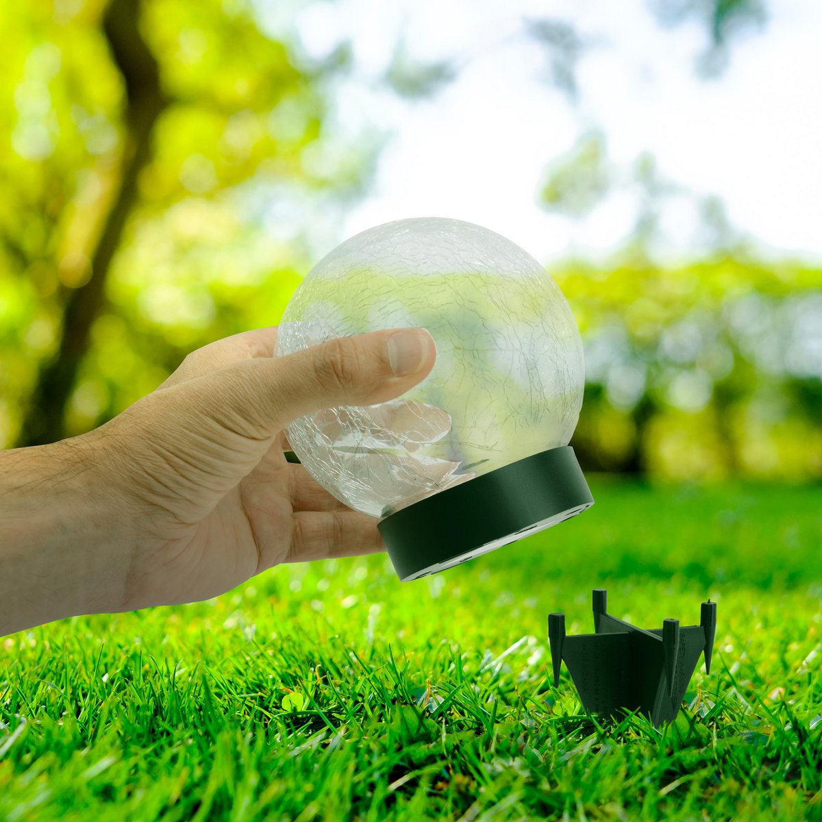 3 Set LED LED Solar Table Lamp/Aand Skeer "Crackle" Ø 12 cm, voor buiten, taflamp-plastic en glas, wit, met geïntegreerde LED