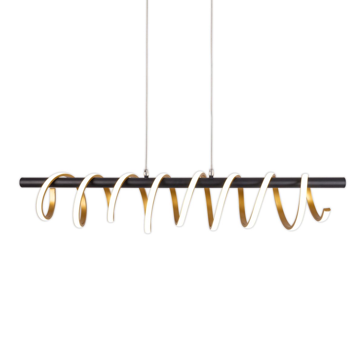 LED -hanglamp "Belleza", moderne metalen hanglamp en plastic zwart, goud en wit, met stevig ingebouwde LED's, 100 cm lang. De ideale verlichting voor woonkamer, eetkamer of keuken.