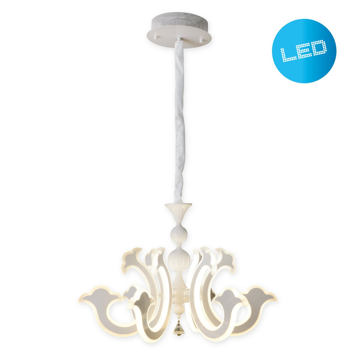 Led Crown "Ludwig" wit Ø 66 cm, met stevig geïnstalleerde LED's, metaal in wit