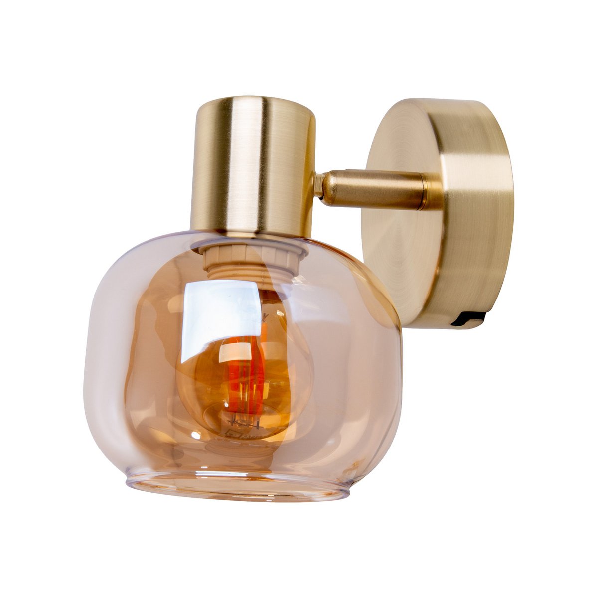 Glazen wandvlek "Libby", klassieke wandlamp gemaakt van messing gekleurd metaal en getinte glas in barnsteen, met E14-aansluiting, voor eetkamer, woonkamer, gang of kantoor, 16 cm