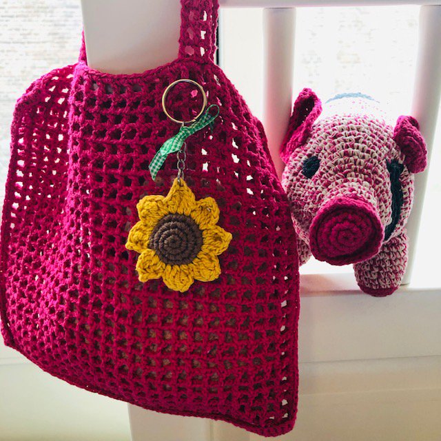 Luna -Leena Keychain Sunflower Yellow - Bag Charme - Organisch katoen - Handhaak in Nepal