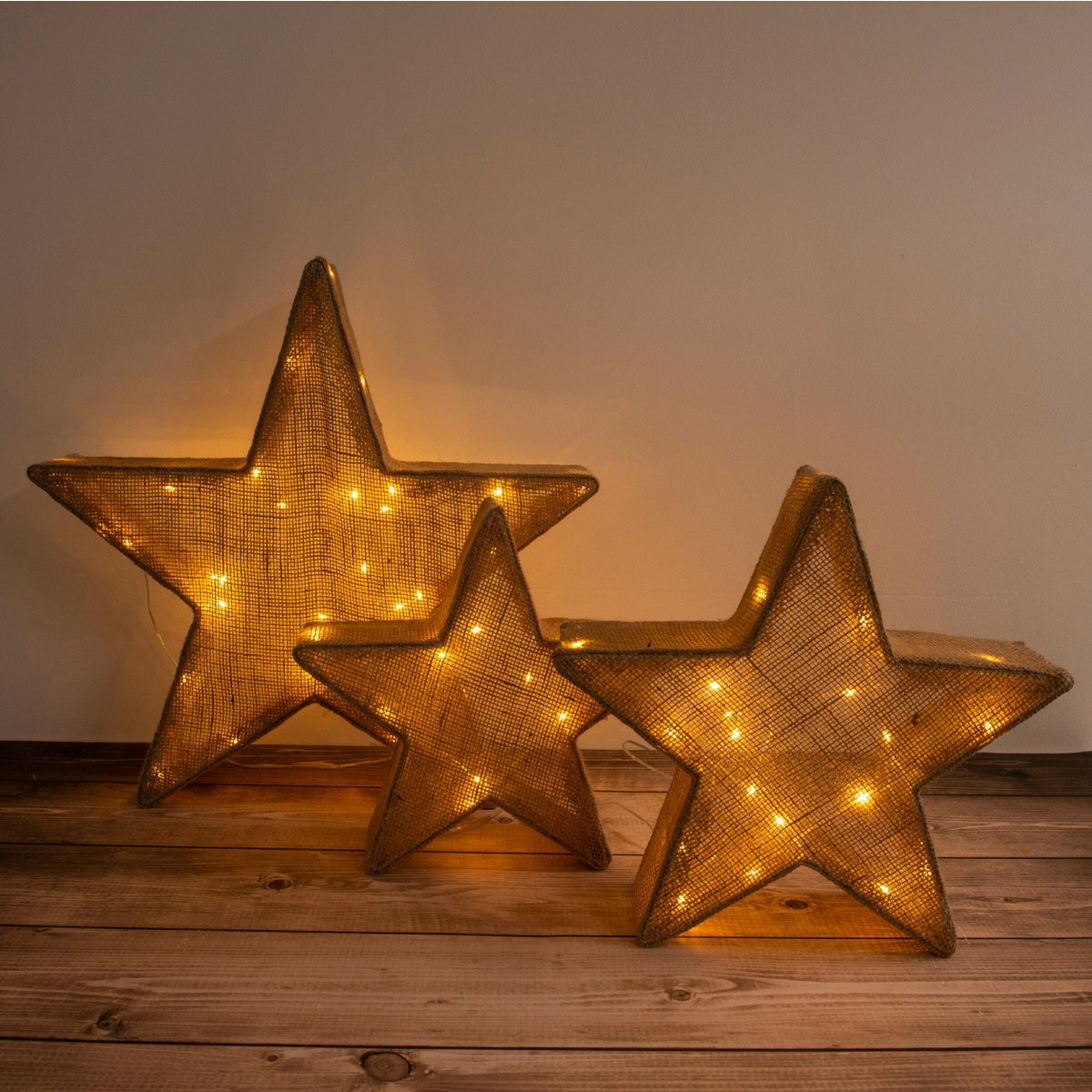 3 Set Led Decorative Stars Brown