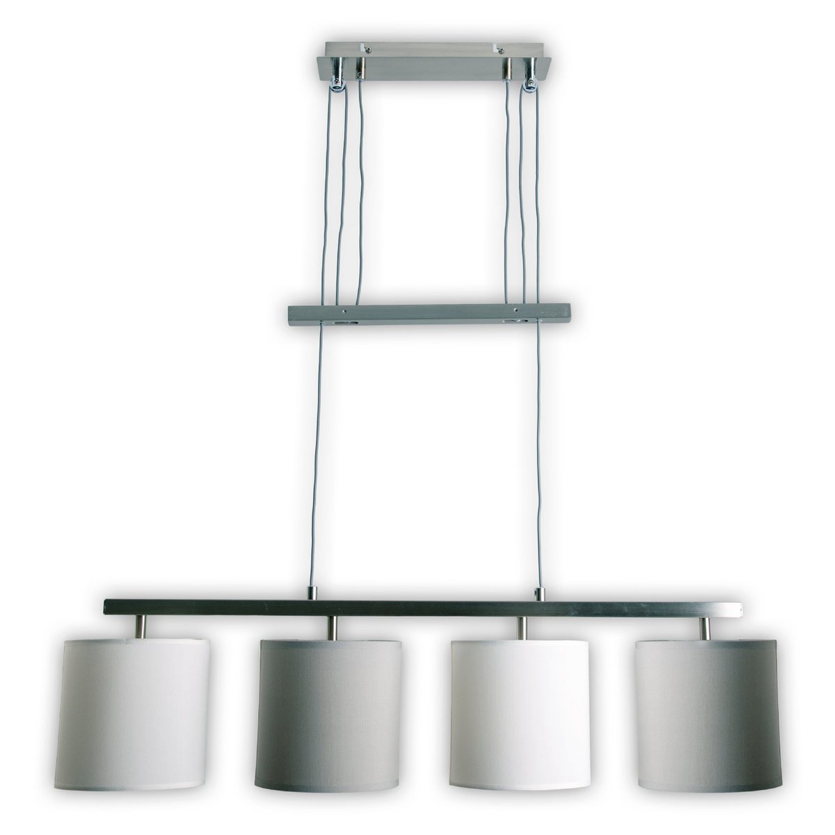 4 hanglamp "tilde", klassieke metalen slinger lamp en textiel in grijs en wit, met E27 -frame, hoogte verstelbaar, 86 cm lang, ideaal als eetlamp