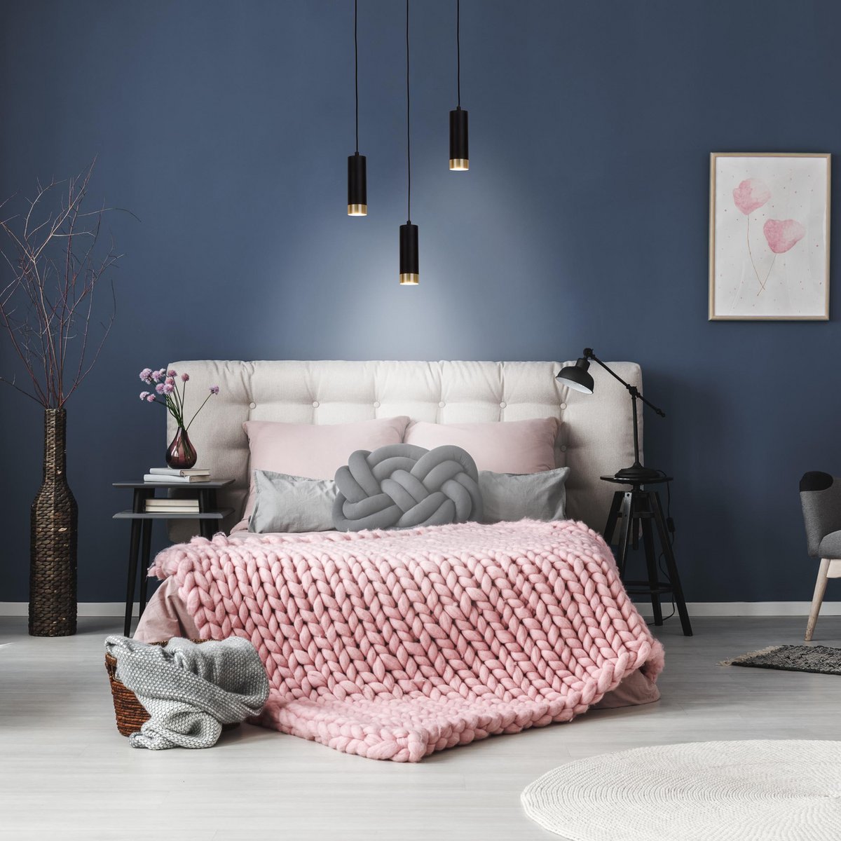 3 hanglamp "Fridu" gemaakt van metaal in Matt Black, met Gu10 -basis, 48 cm lang