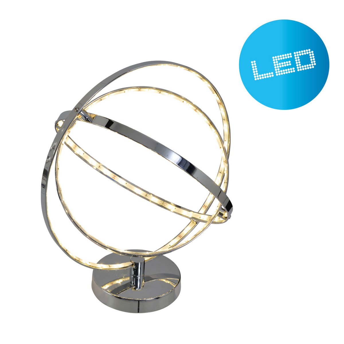 LED -tafellamp 39 cm, chroom -gekleurd metaal, geïntegreerde LED's.