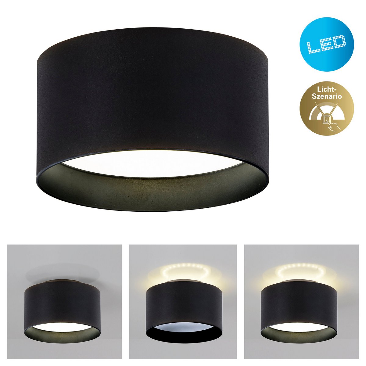 LED Spot "Trios" Ø 14 cm zwart, gemaakt van metaal en plastic met geïntegreerde LED's