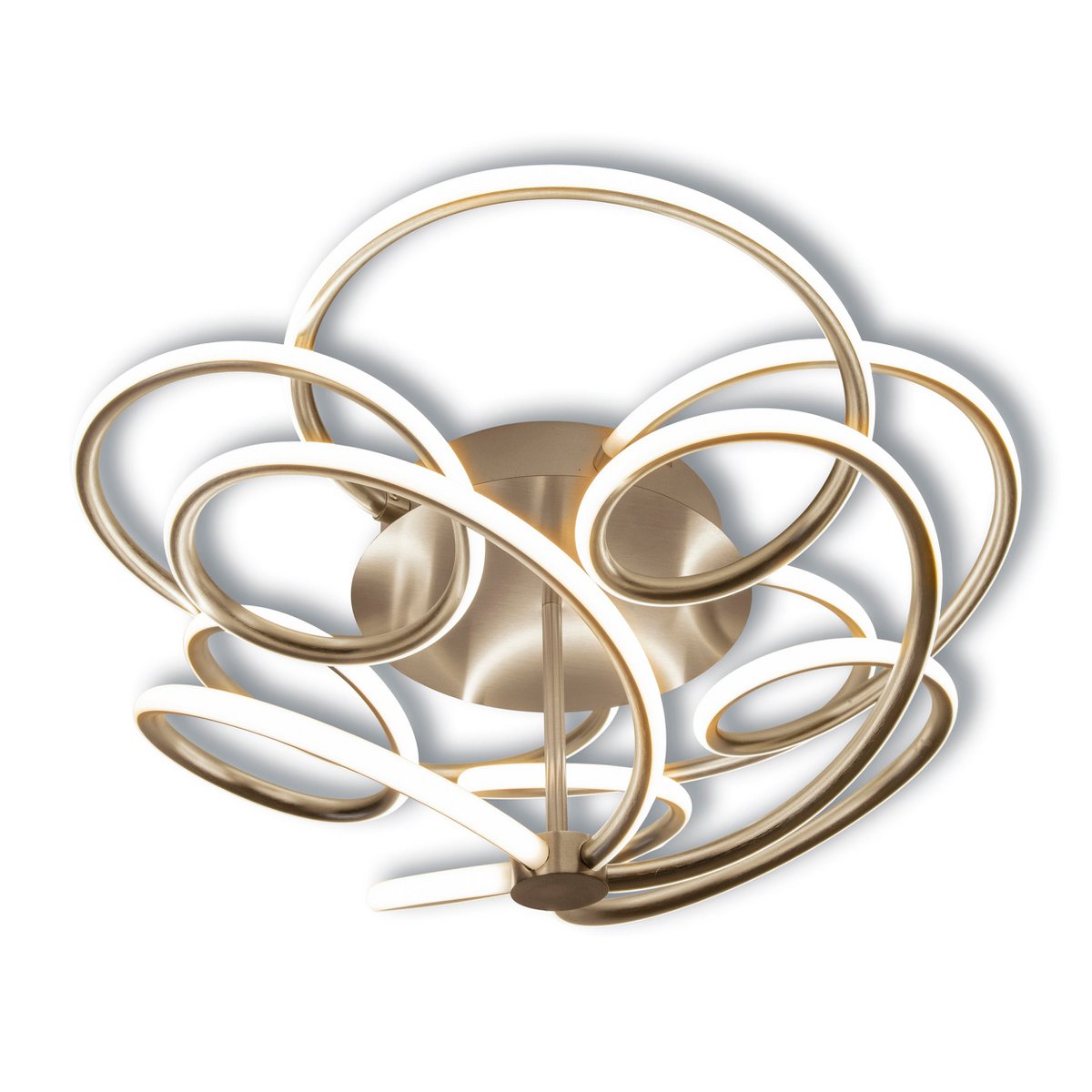 LED-plafondlamp "Rizado" Ø: 57 cm gemaakt van metaal in satijnen nikkel en plastic, met stevig ingebouwde LED's, verlichting voor woonkamers en kantoor.