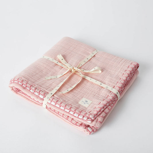 Organicera organische mousseline babydeken met glitter, poederroze