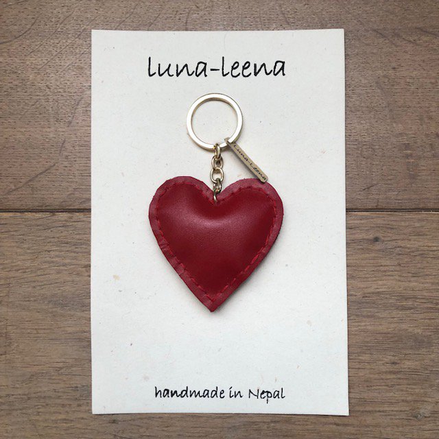 Luna -Leena Keychain Heart Rood - Bag Charme - 100% leer - Handgemaakt in Nepal