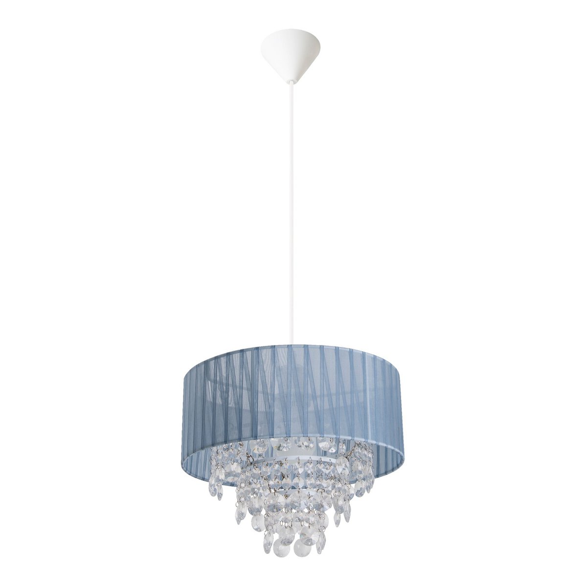 Deko hanglamp "Crystallo", hanglamp gemaakt van metaal, transparant plastic en grijs textielmateriaal, E27 -aansluiting, voor eetkamer, woonkamer, gang of kantoor, 30 cm diameter