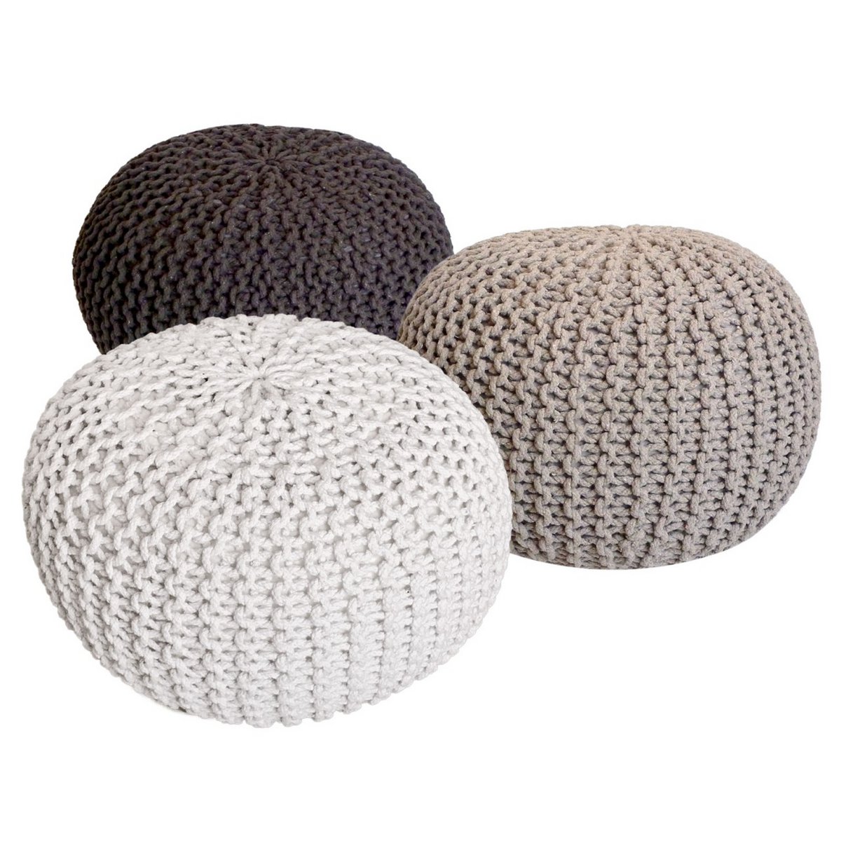 Pouf Set 3 Stück Ø 55 cm Bodenkissen Strickhocker Sitzhocker Sitzkissen Hocker nachhaltig Grobstrick