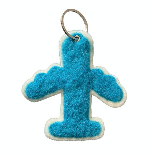 Luna -Leena Keychain Flat Airplane - Bag Charm - Blauw - Wool Filt - Handmade in Nepal