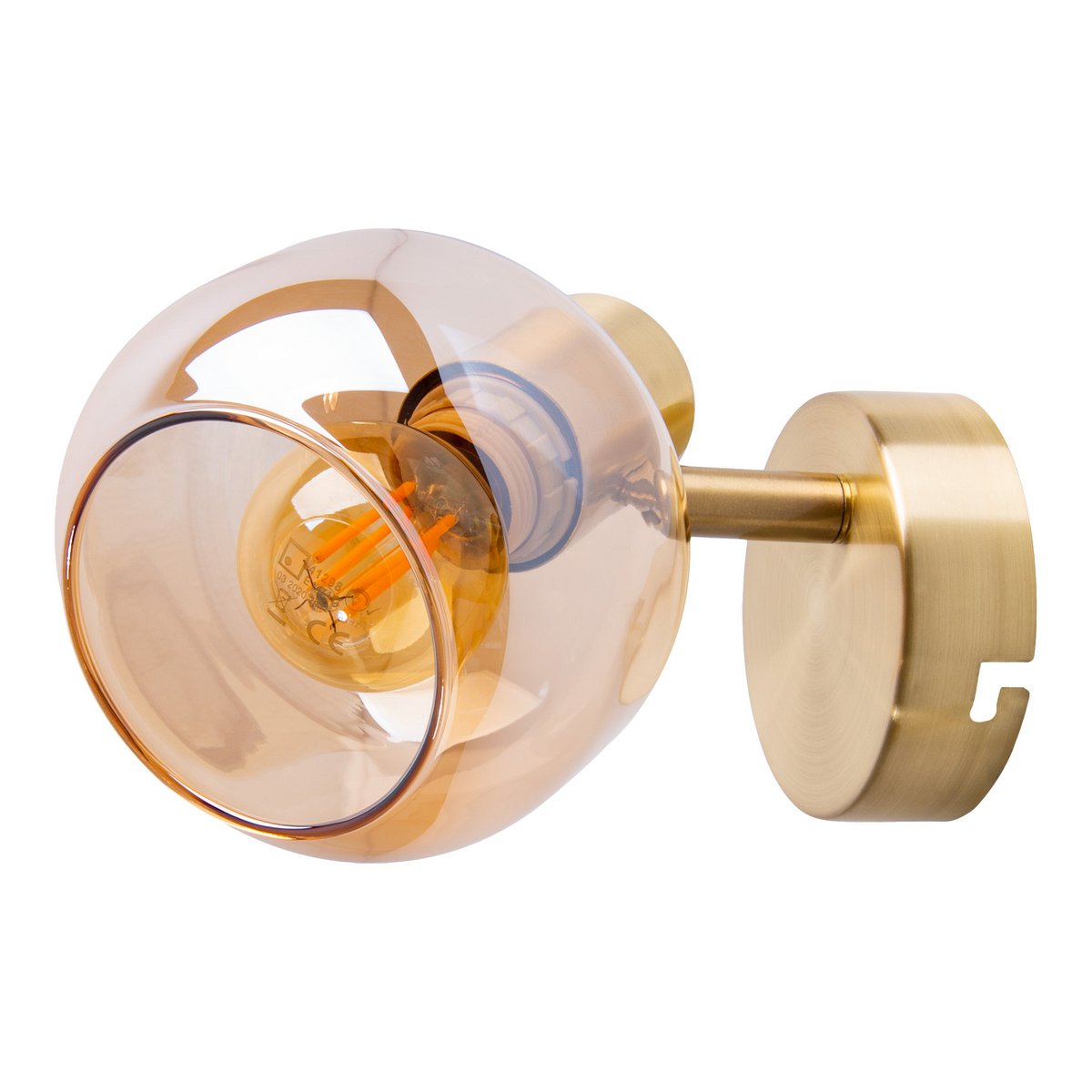 Glazen wandvlek "Libby", klassieke wandlamp gemaakt van messing gekleurd metaal en getinte glas in barnsteen, met E14-aansluiting, voor eetkamer, woonkamer, gang of kantoor, 16 cm