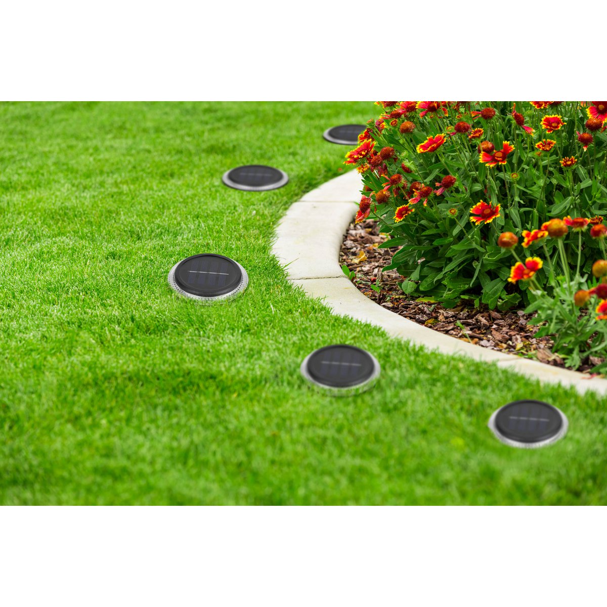 6 Set Solar-Boden-Sprießleucht Ø ca. 11,2 cm, zwart plastic, schemeringsensor, voor toegang, terras en paden