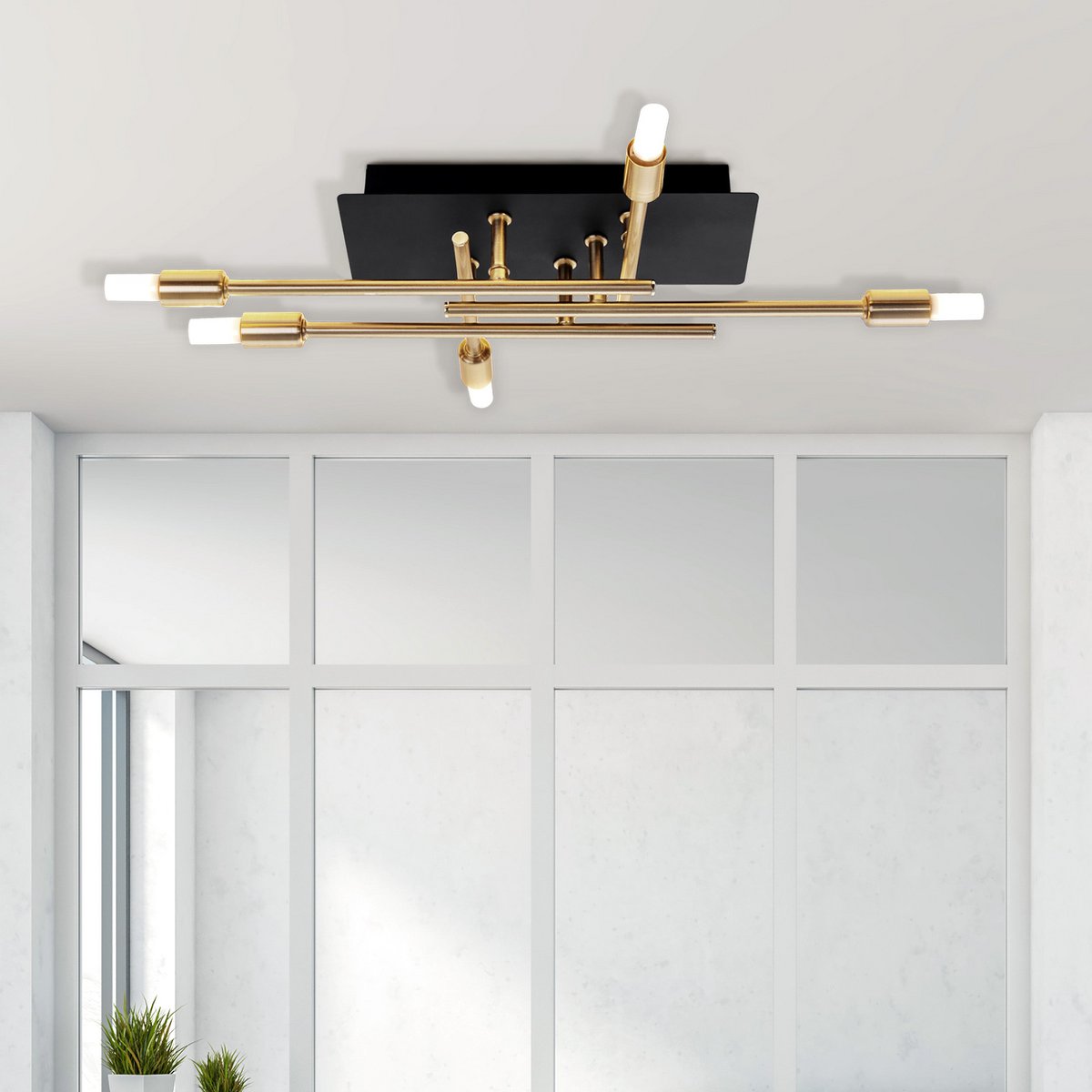 LED -plafondlamp "Ancona" met achtergrondverlichting gemaakt van metaal in zwart en messing, G9 -versies, lamp voor woonkamer, eetkamer, gang en kantoor, ca.